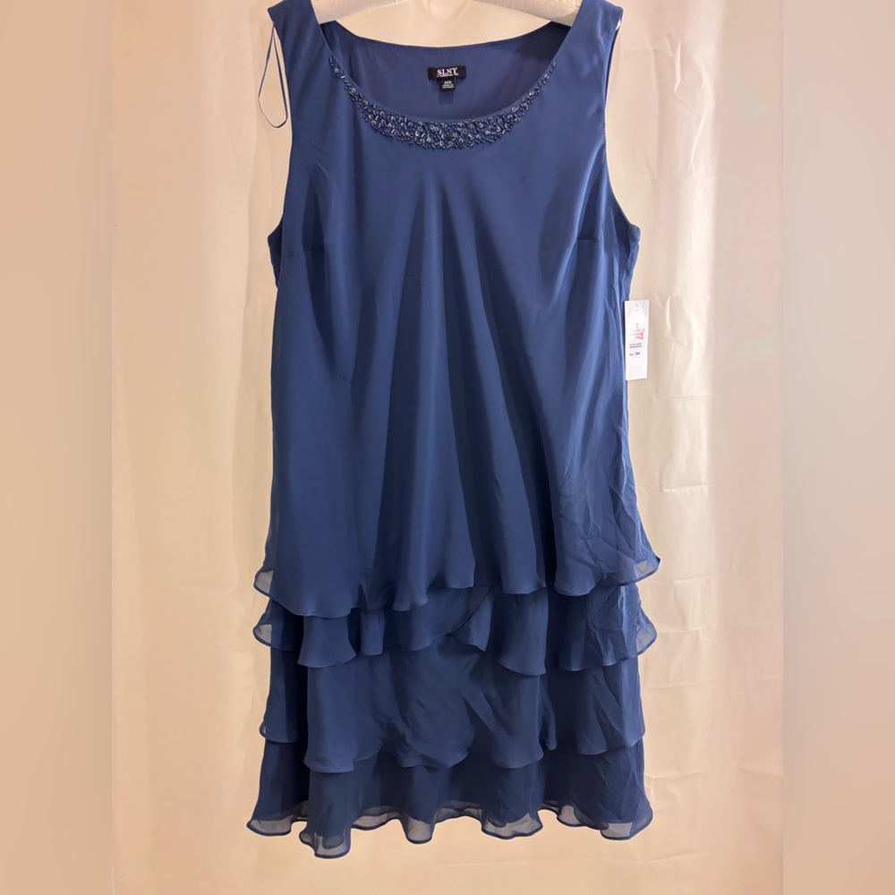 SLNY Chic Blue Layered Midi Dress